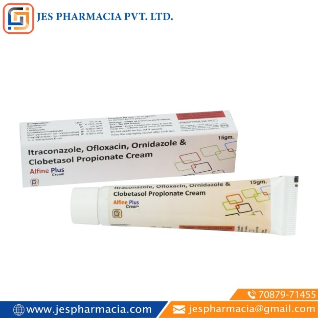 Alfine-Plus-Cream-Itraconazole-Ofloxacin-Ornidazole-Clobetasol-Propionate-Cream-Jes-Pharmacia