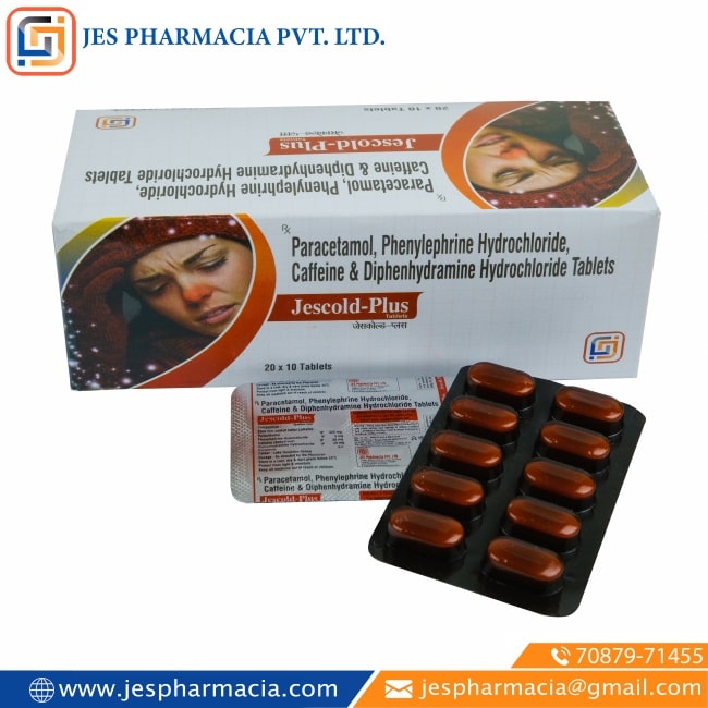 Jescold-Plus-Tablets-Paracetamol-Phenylephrine-Hydrochloride-Caffeine-Diphenydramine-Hydrochloride-Tablets-Jes-Pharmacia